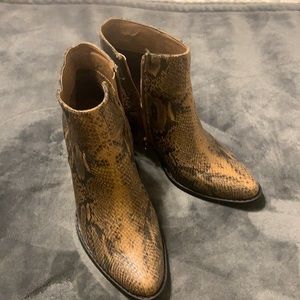 Buckle brown snakeskin ankle boots. Size 8.5 worn once.